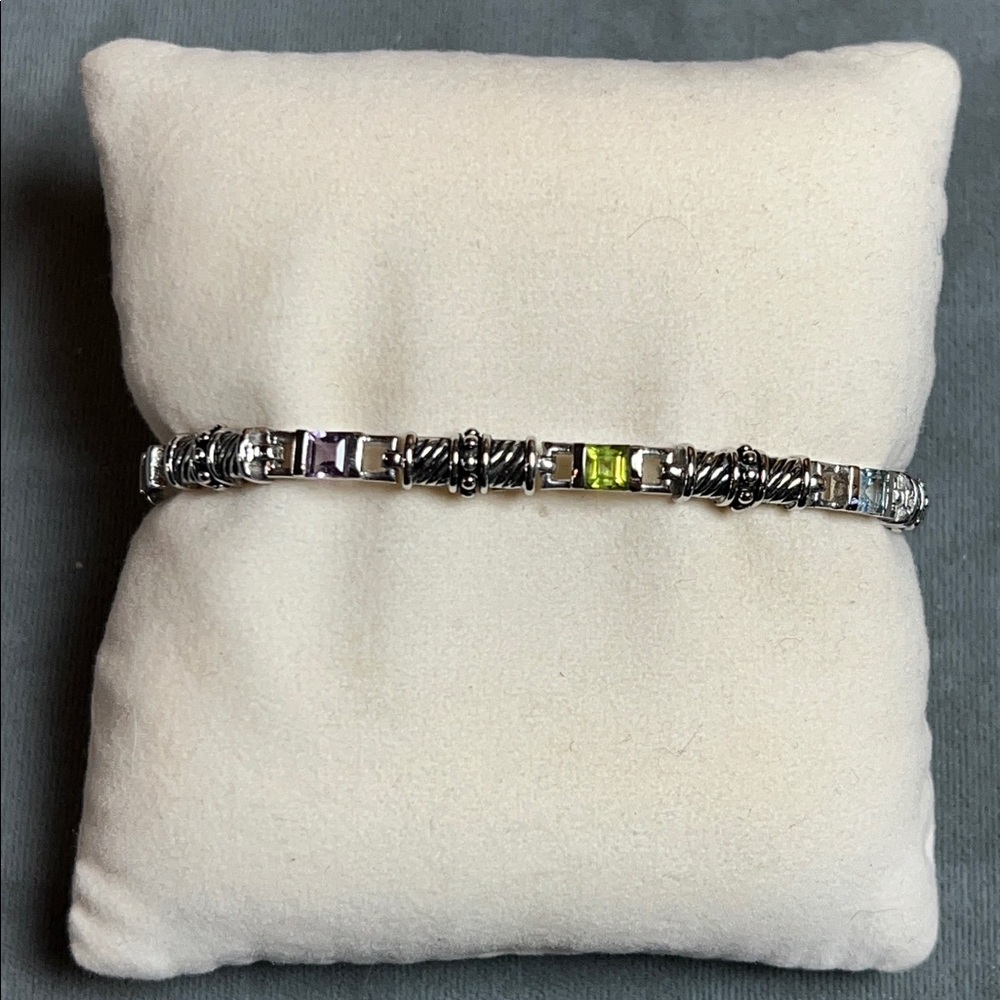 Tennis bracelet with multi color faceted gems, Silver 925, double safety clasp - Picture 10 of 16
